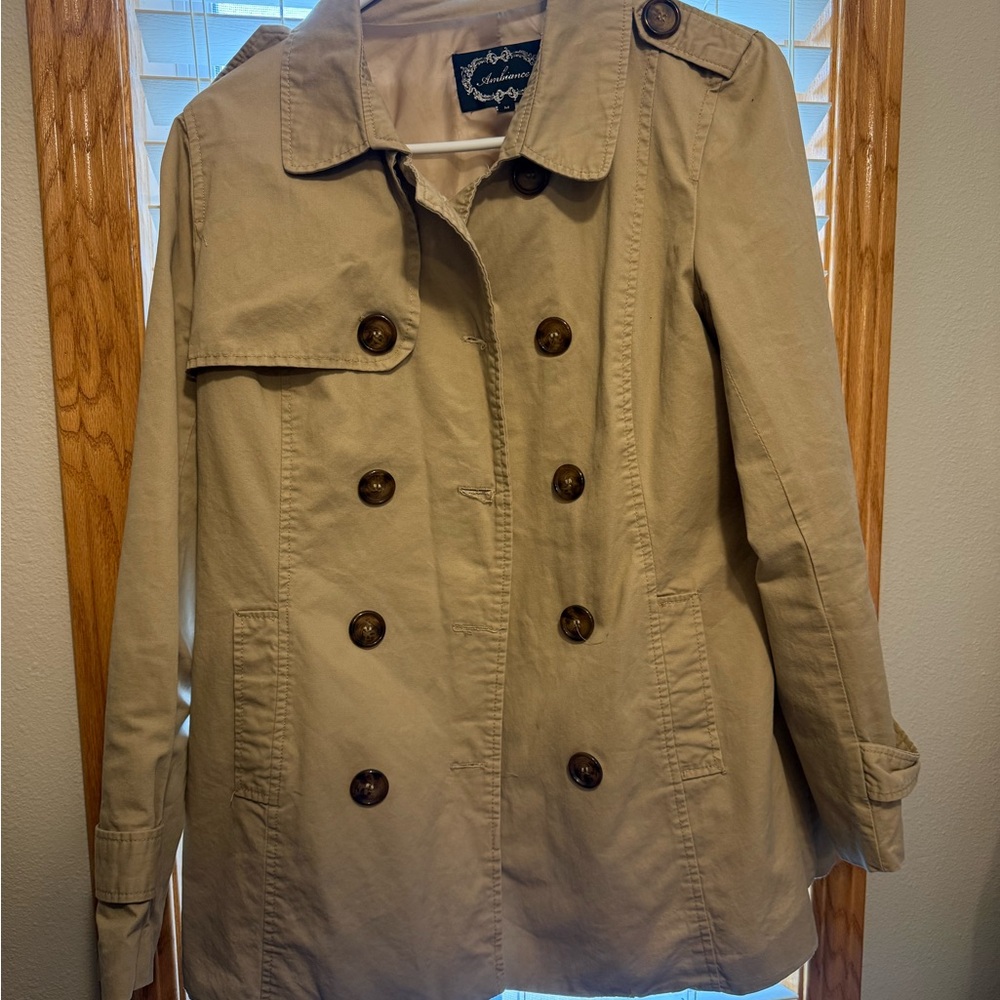 Anthropologie Beige Double-Breasted Trench Coat